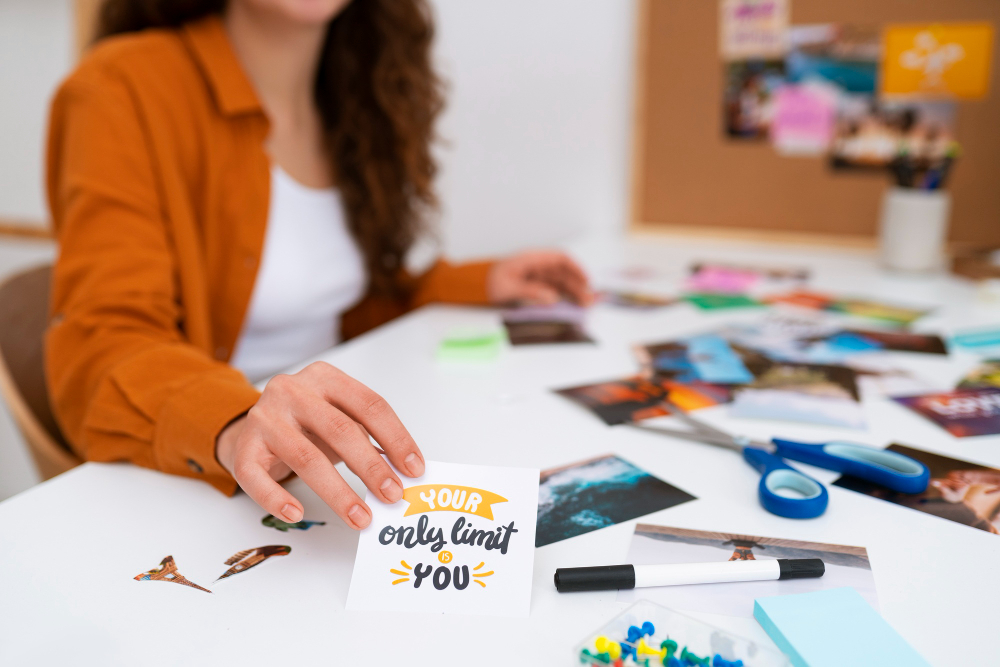 Post-its de motivação colados no espelho para reforçar o foco diário